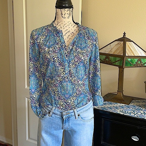 Talbots Tops - Talbots Pastel Gardens Floral Popover Blouse